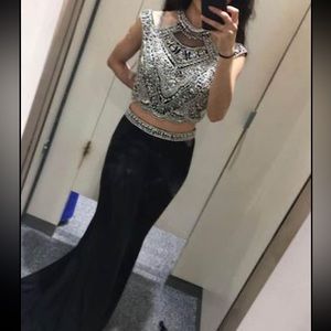 Heavy Crystal stonework two piece black prom dress size 10